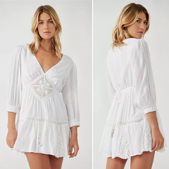 Free People Hudson Mini Dress in Ivory Size XS